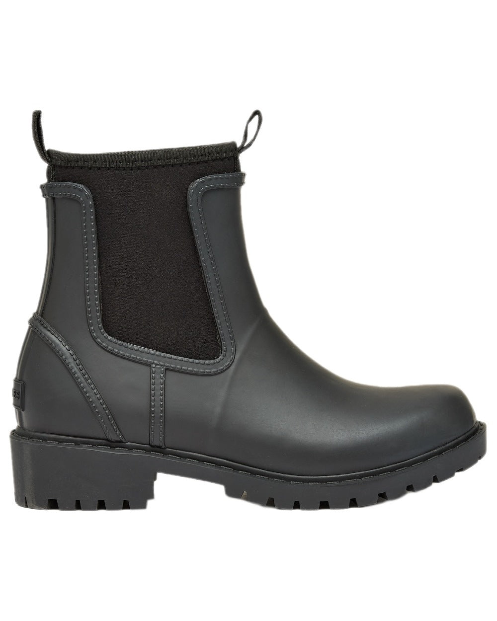 Black Coloured Joules Womens Oakfield Short Neoprene Lined Wellies on white background 