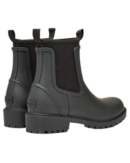 Black Coloured Joules Womens Oakfield Short Neoprene Lined Wellies on white background 