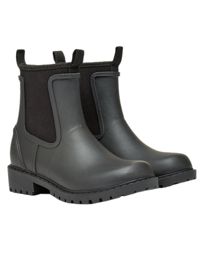 Black Coloured Joules Womens Oakfield Short Neoprene Lined Wellies on white background 