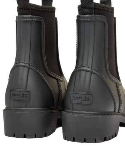 Black Coloured Joules Womens Oakfield Short Neoprene Lined Wellies on white background 