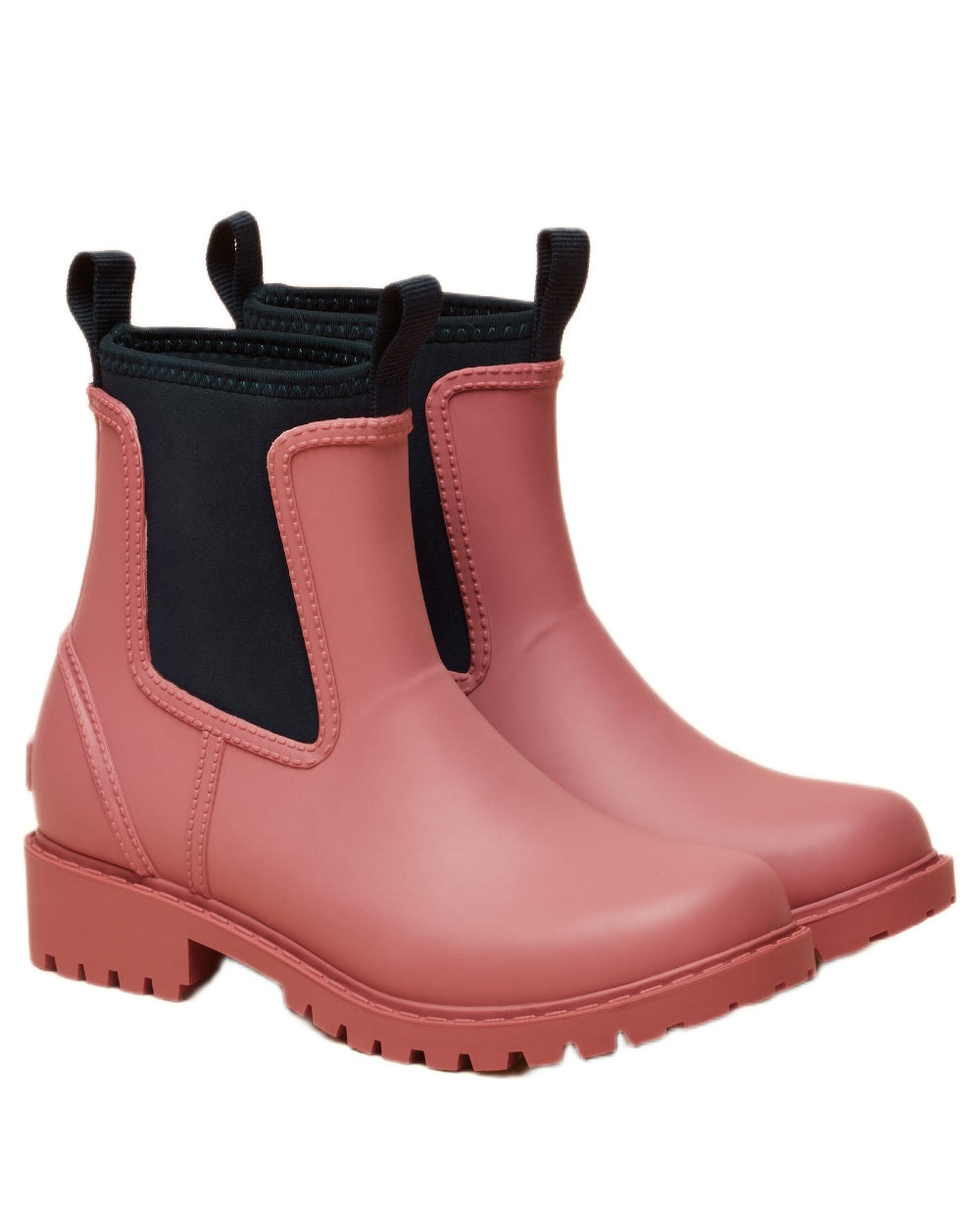 Pink Blue Coloured Joules Womens Oakfield Short Neoprene Lined Wellies on white background 