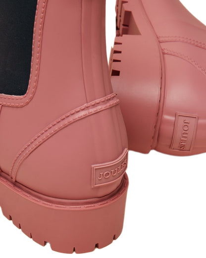 Pink Blue Coloured Joules Womens Oakfield Short Neoprene Lined Wellies on white background 