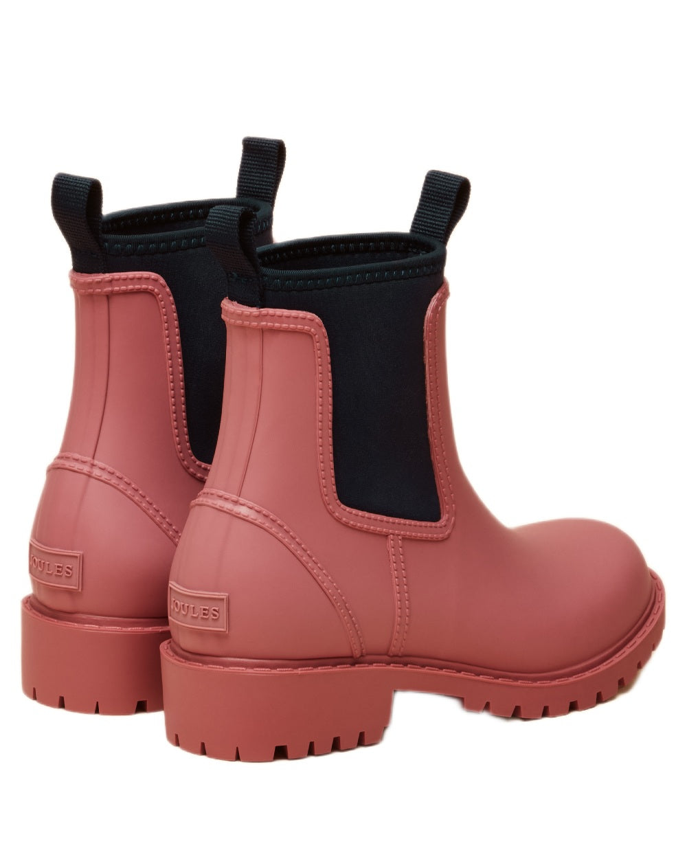 Pink Blue Coloured Joules Womens Oakfield Short Neoprene Lined Wellies on white background 