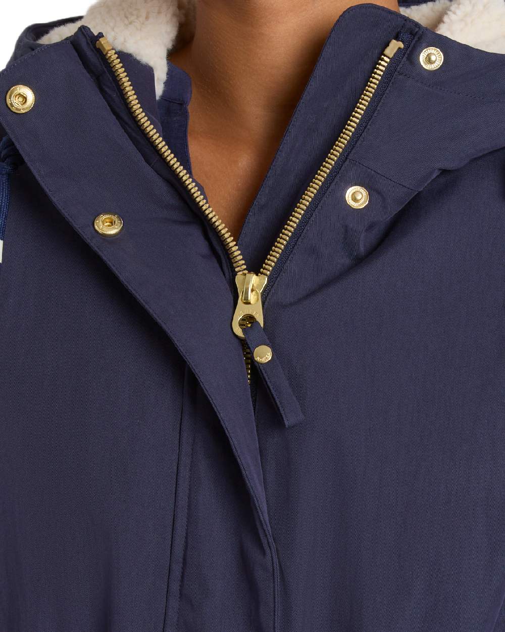 Navy Coloured Joules Womens Portwell Cosy Fleece Lined Waterproof Mac on white background 