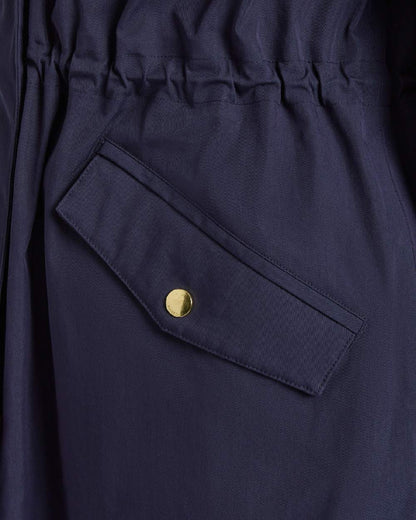 Navy Coloured Joules Womens Portwell Cosy Fleece Lined Waterproof Mac on white background 