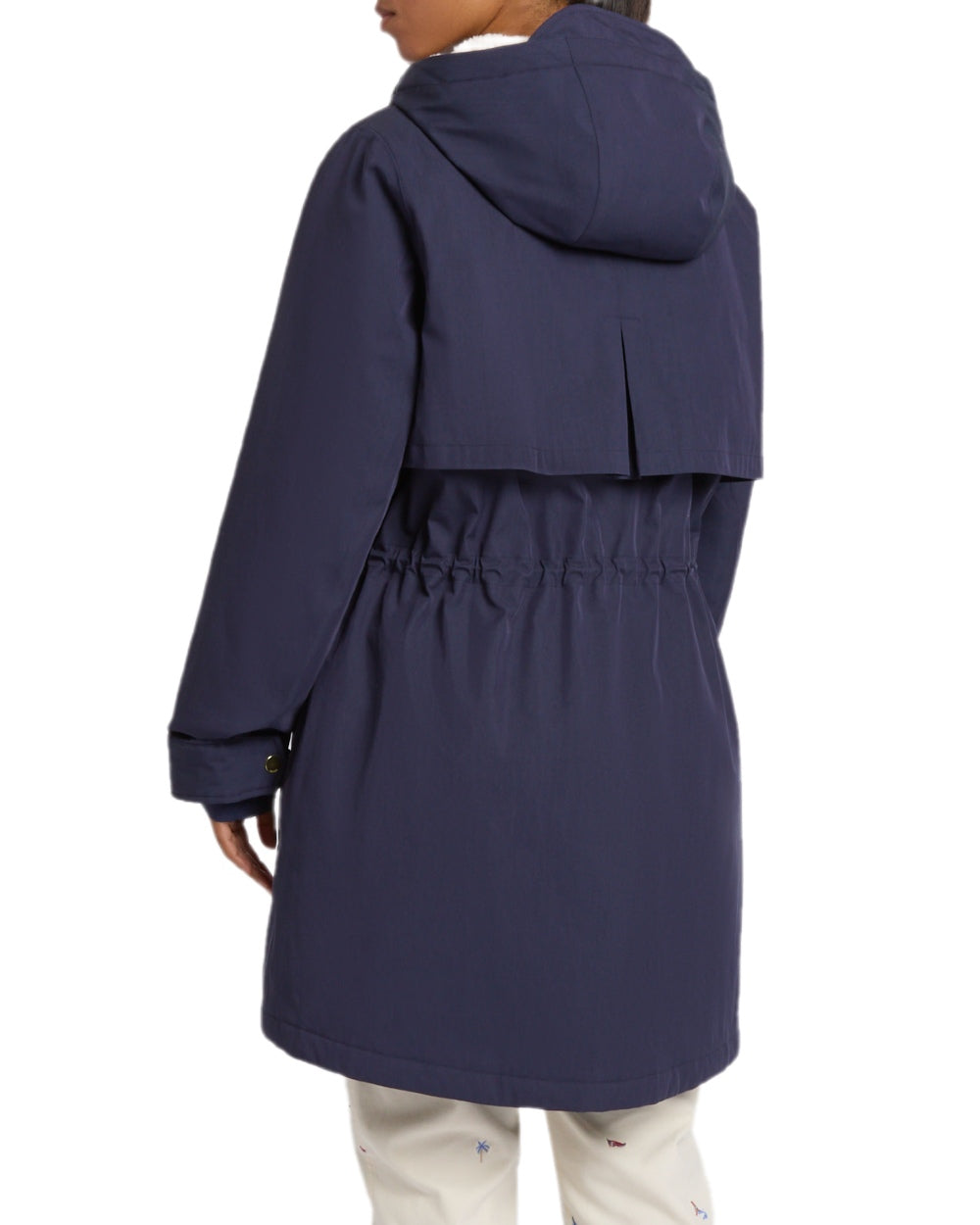 Navy Coloured Joules Womens Portwell Cosy Fleece Lined Waterproof Mac on white background 