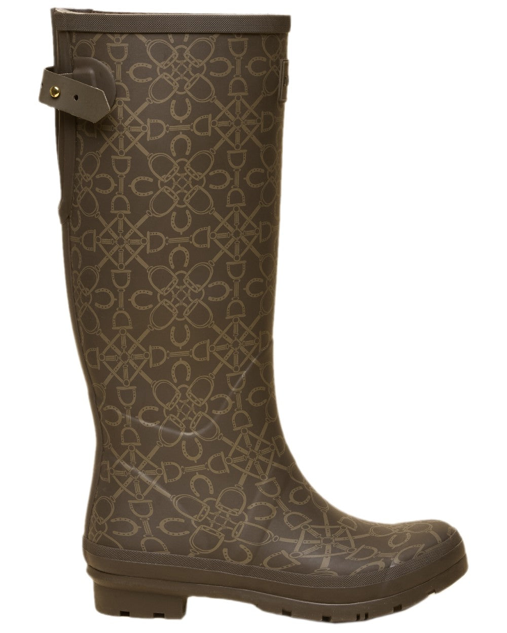 Brown Coloured Joules Womens Printed Wellingtons on white background 