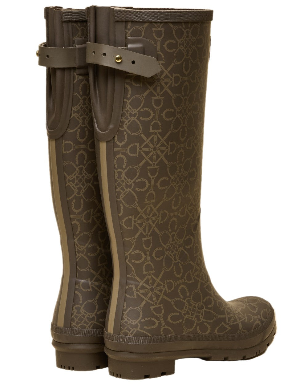 Brown Coloured Joules Womens Printed Wellingtons on white background 