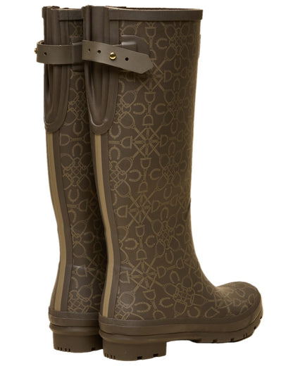 Brown Coloured Joules Womens Printed Wellingtons on white background 