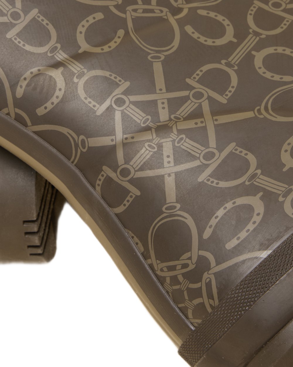 Brown Coloured Joules Womens Printed Wellingtons on white background 