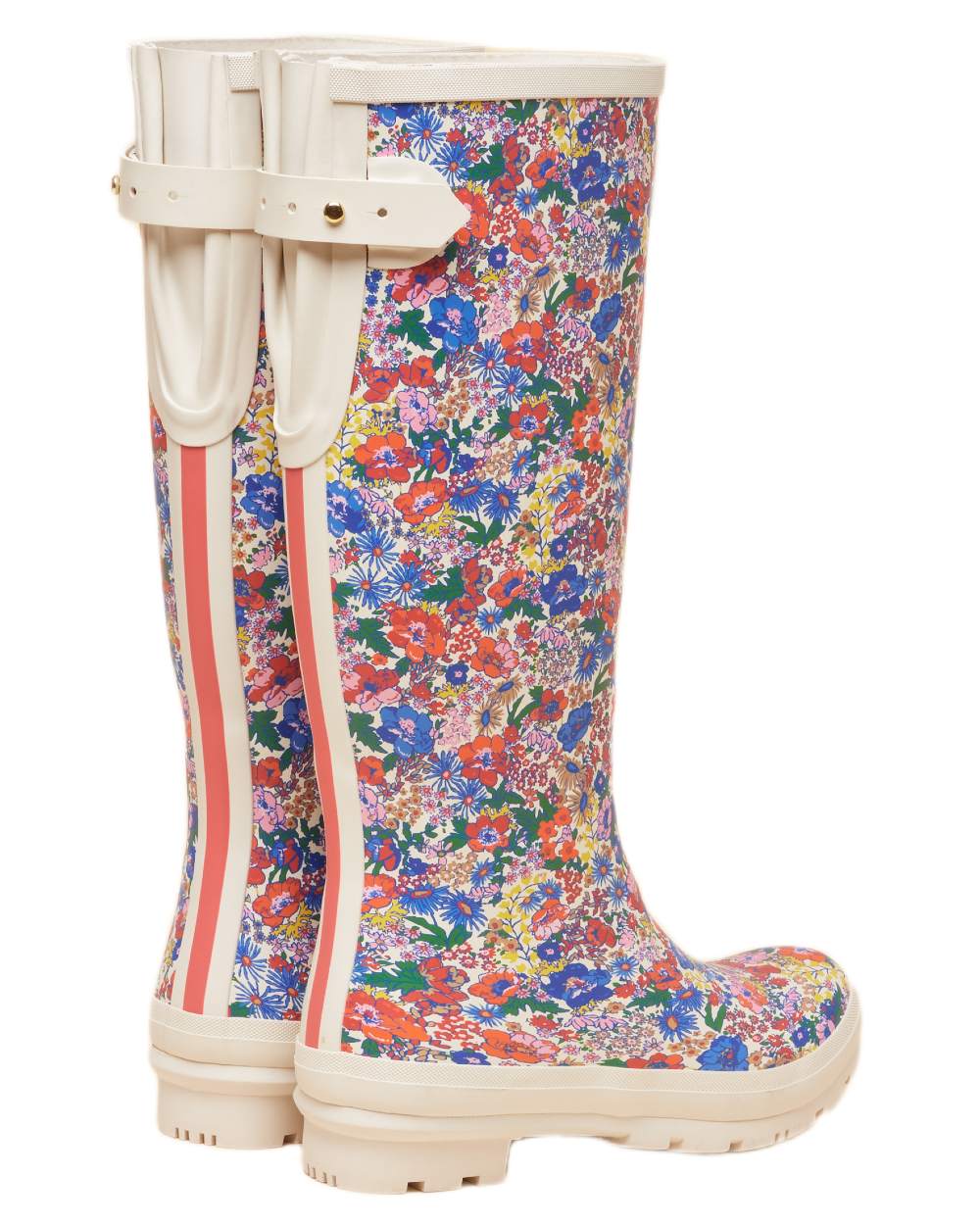 White Ditsy Coloured Joules Womens Printed Wellingtons on white background 