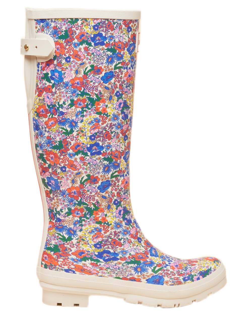 White Ditsy Coloured Joules Womens Printed Wellingtons on white background 