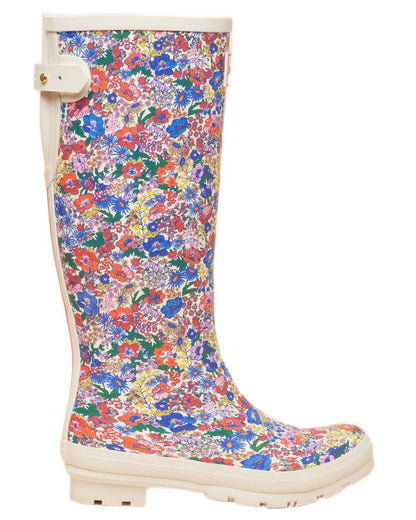 White Ditsy Coloured Joules Womens Printed Wellingtons on white background 
