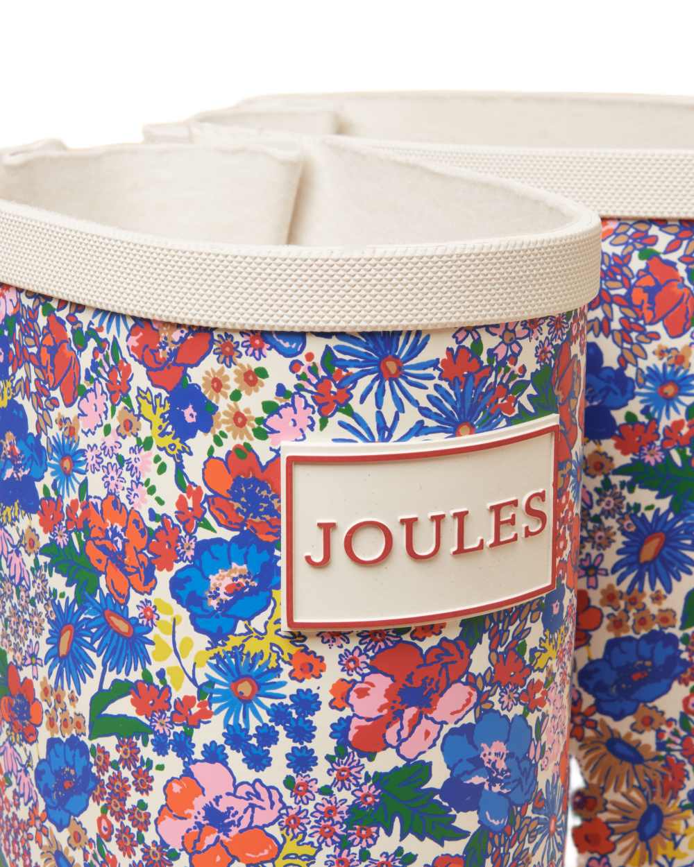 White Ditsy Coloured Joules Womens Printed Wellingtons on white background 