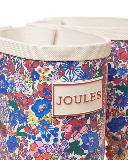 White Ditsy Coloured Joules Womens Printed Wellingtons on white background 
