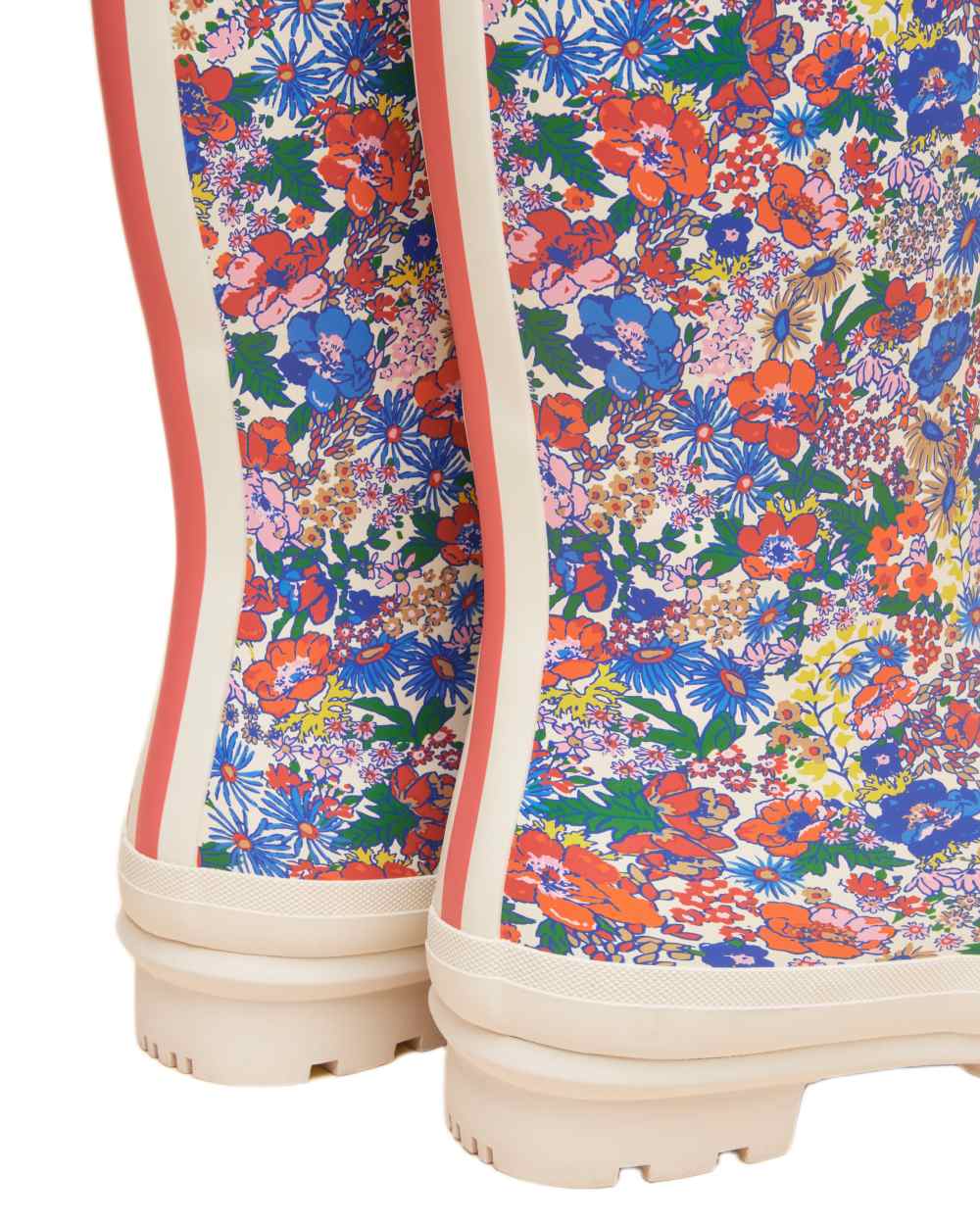 White Ditsy Coloured Joules Womens Printed Wellingtons on white background 