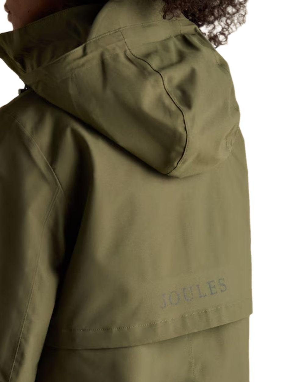 Green Grapeleaf Coloured Joules Womens Rainaway Waterproof Longline Raincoat on white background 