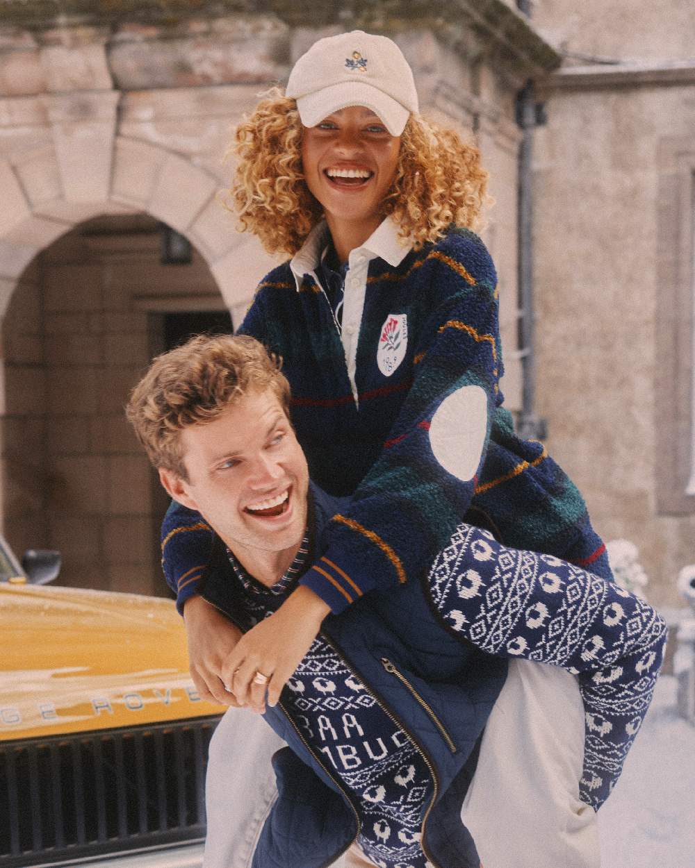 Navy Coloured Joules Womens Rugby Fleece Jacket on outdoor background 