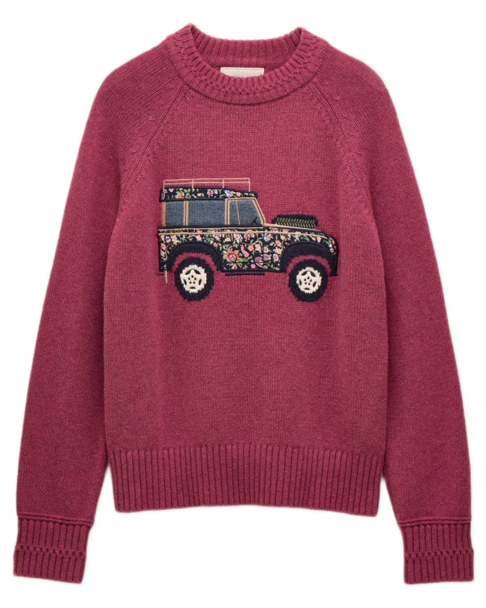 Pink coloured Joules Womens Rutland Intarsia Cotton Rich Knitted Jumper on white background 