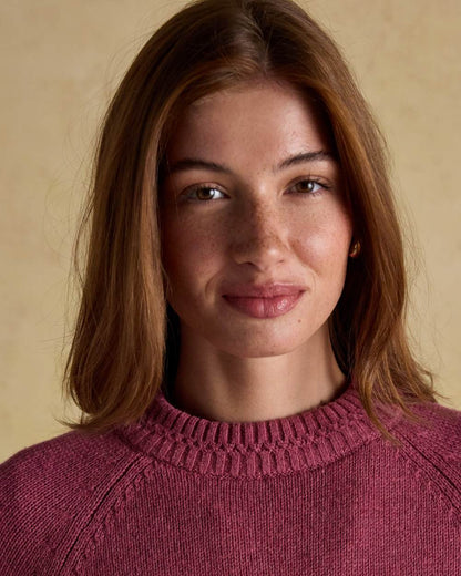 Pink coloured Joules Womens Rutland Intarsia Cotton Rich Knitted Jumper on wall background 