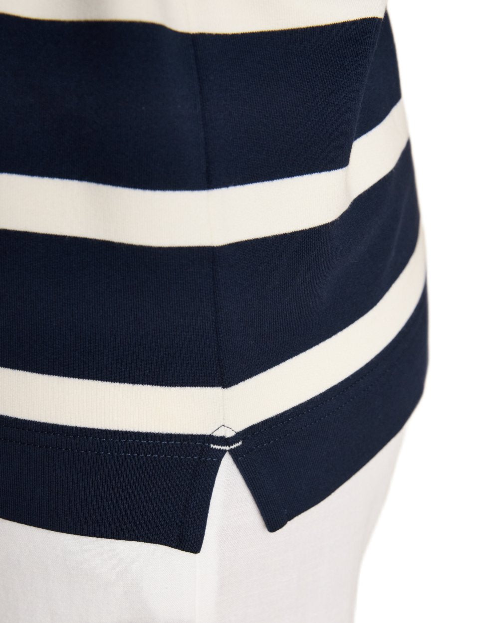 Navy White coloured Joules Womens Saunton Striped Cotton Blend Sweatshirt on white background 