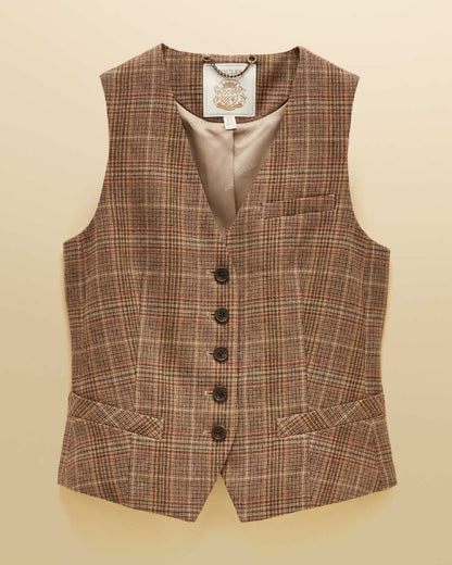 Erica Tweed Coloured Joules Womens Tweed Waistcoat on Beige Background 