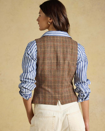 Erica Tweed Coloured Joules Womens Tweed Waistcoat on Beige Background 