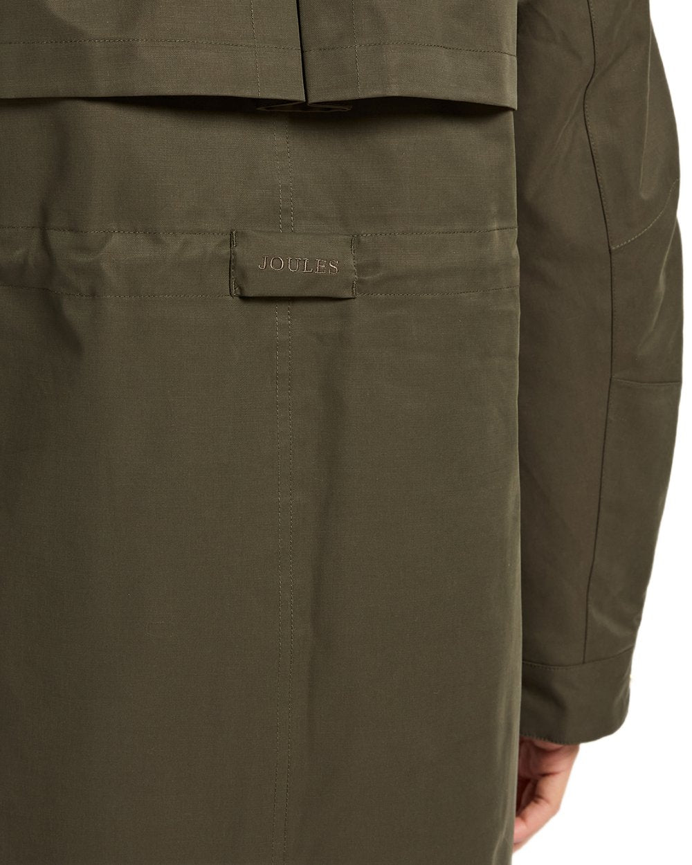 Rosemary Green Coloured Joules Womens Warmwell Waterproof Fleece Lined Raincoat on white background 