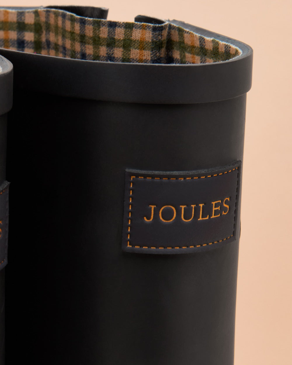 Navy Blue coloured Joules Womens Houghton Adjustable Tall Wellies on tan background 
