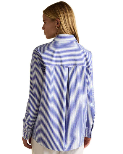 Blue White Coloured Joules Amilla Boyfriend Fit Shirt on white background 