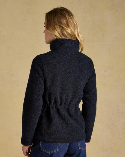 Navy Coloured Joules Borg Womens Heritage Full Zip On Beige Background 