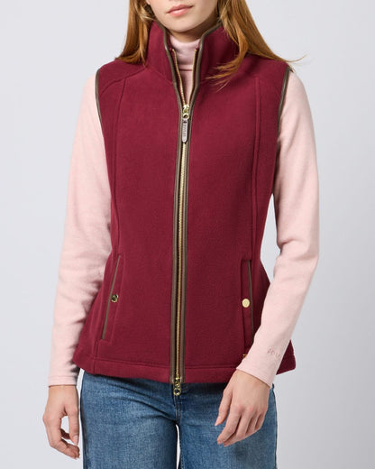 Red coloured Joules Fairbourne Fleece Gilet on grey background 