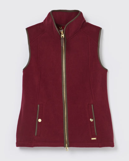 Red coloured Joules Fairbourne Fleece Gilet on grey background 