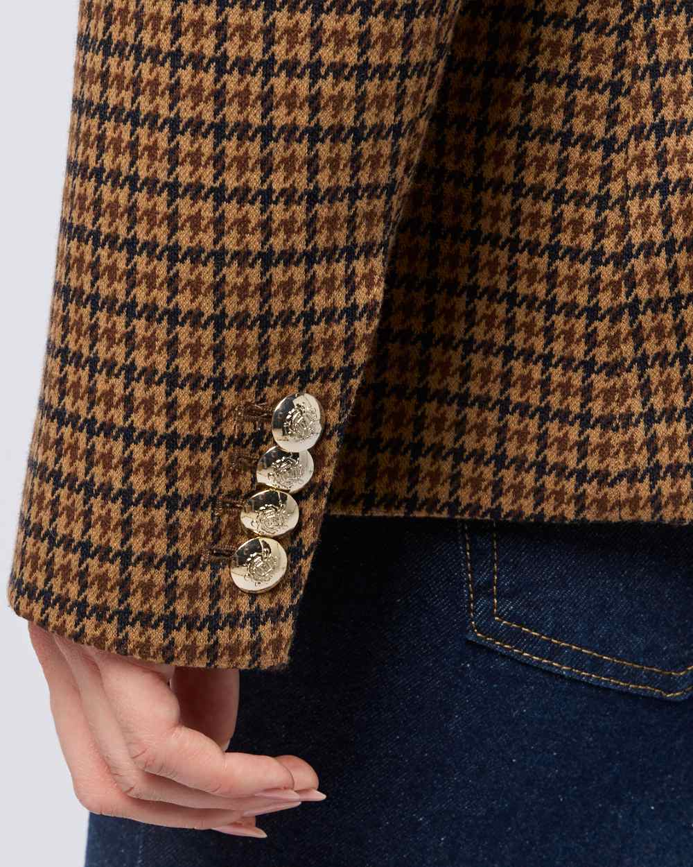 Check coloured Joules Womens Albury Cotton Blazer on plain background 