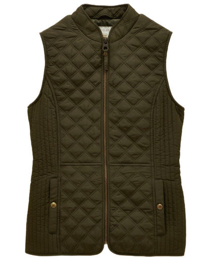 Green coloured Joules Womens Minx Showerproof Diamond Quilted Gilet on a white background 