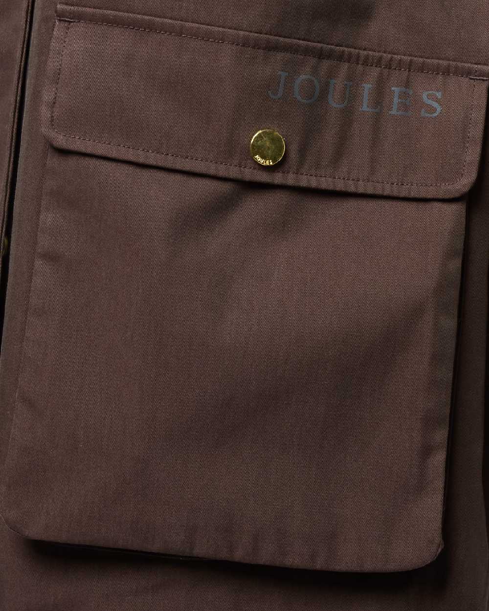 Brown Coloured Joules Portwell Waterproof Raincoat With Hood pocket detail 