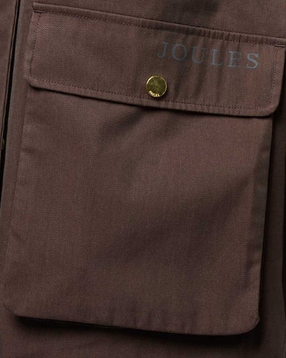 Brown Coloured Joules Portwell Waterproof Raincoat With Hood pocket detail 