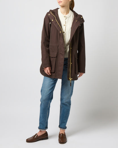 Brown Coloured Joules Portwell Waterproof Raincoat With Hood On A White Background 