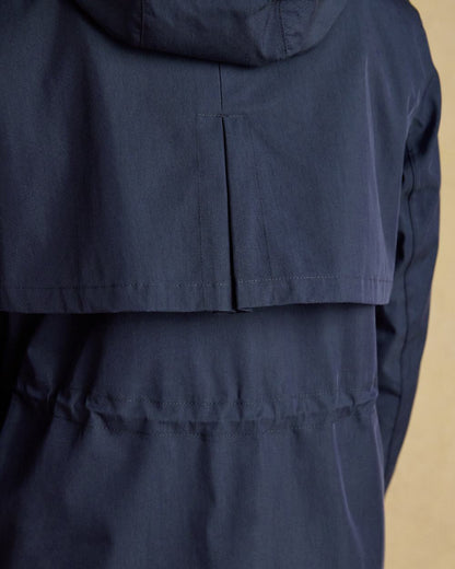 Navy Coloured Joules Portwell Waterproof Raincoat With Hood On A White Background 