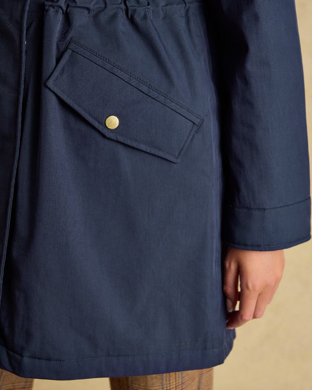 Navy Coloured Joules Portwell Waterproof Raincoat With Hood On A White Background 