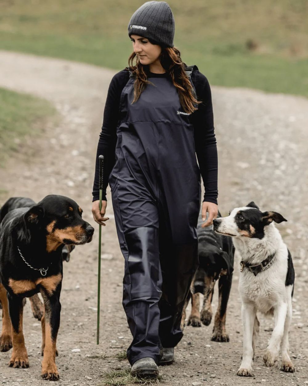 Navy coloured Kaiwaka Agtex Lady Of The Land Bib Overtrousers on outdoor background 