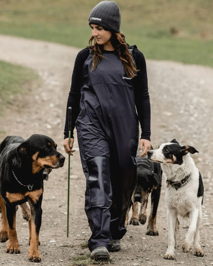 Navy coloured Kaiwaka Agtex Lady Of The Land Bib Overtrousers on outdoor background 