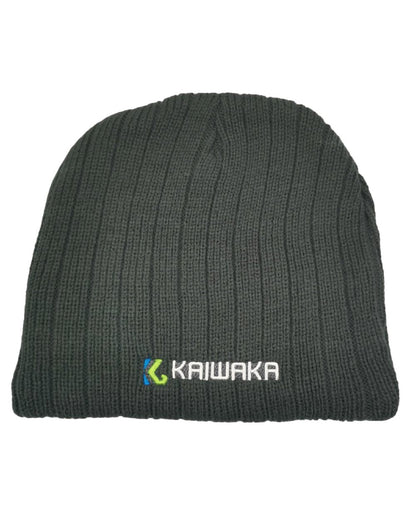 Grey coloured Kaiwaka Cable Knit Beanie on white background 