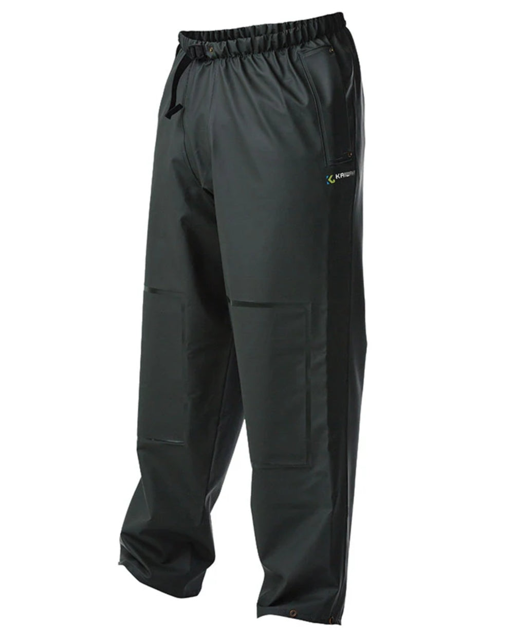 Green coloured Kaiwaka Mens Dairytex Overtrousers on white background 