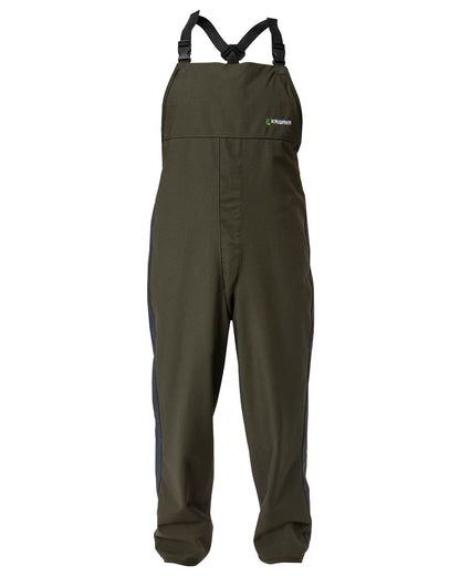 Olive coloured Kaiwaka Mens Stormforce Bib Overtrousers on white background 