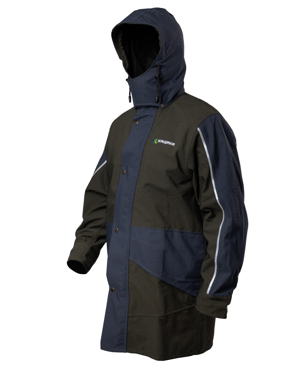 Olive coloured Kaiwaka Mens Stormforce Parka on white background 