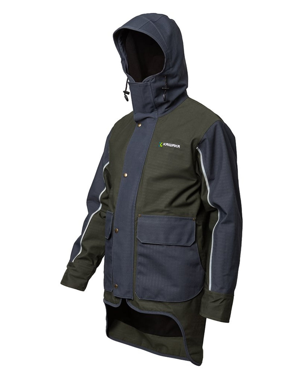 Olive coloured Kaiwaka Mens Stormforce Winter Jacket on white background 