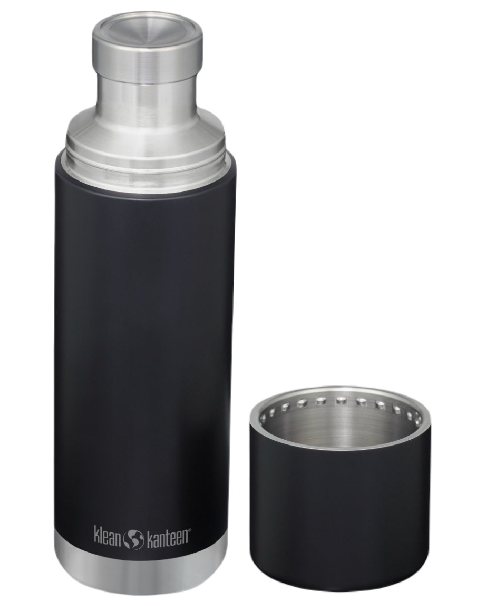 Black coloured Klean Kanteen Insulated TKPro Flask on white background 