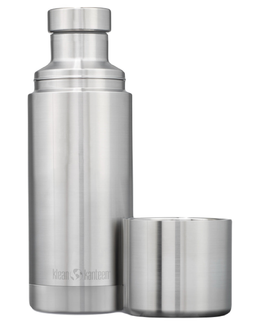 Brushed Stainless coloured Klean Kanteen Insulated TKPro Flask on white background 