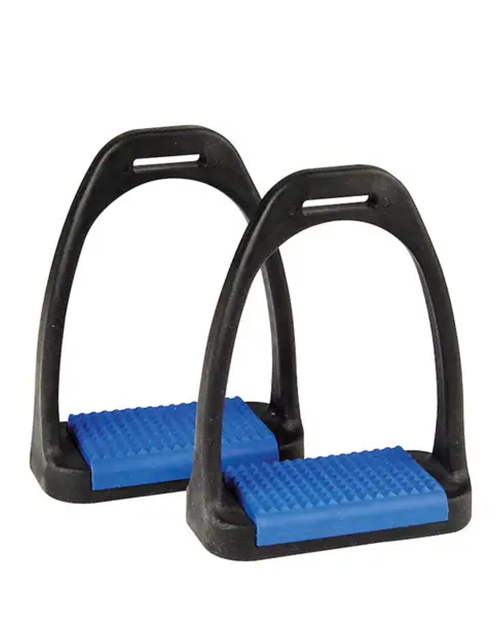 Blue coloured Korsteel Polymer Stirrup Irons With Coloured Treads on white background 